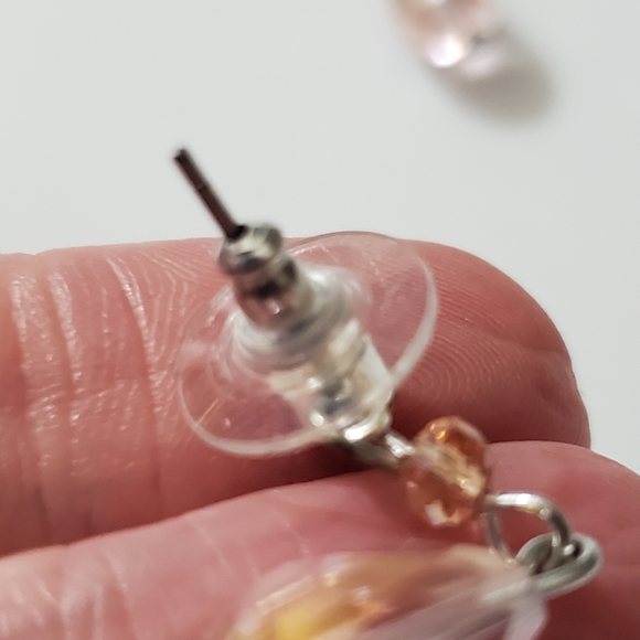 Vintage glass crystal pink drop earrings CZ stones silver elegant - Picture 8 of 8